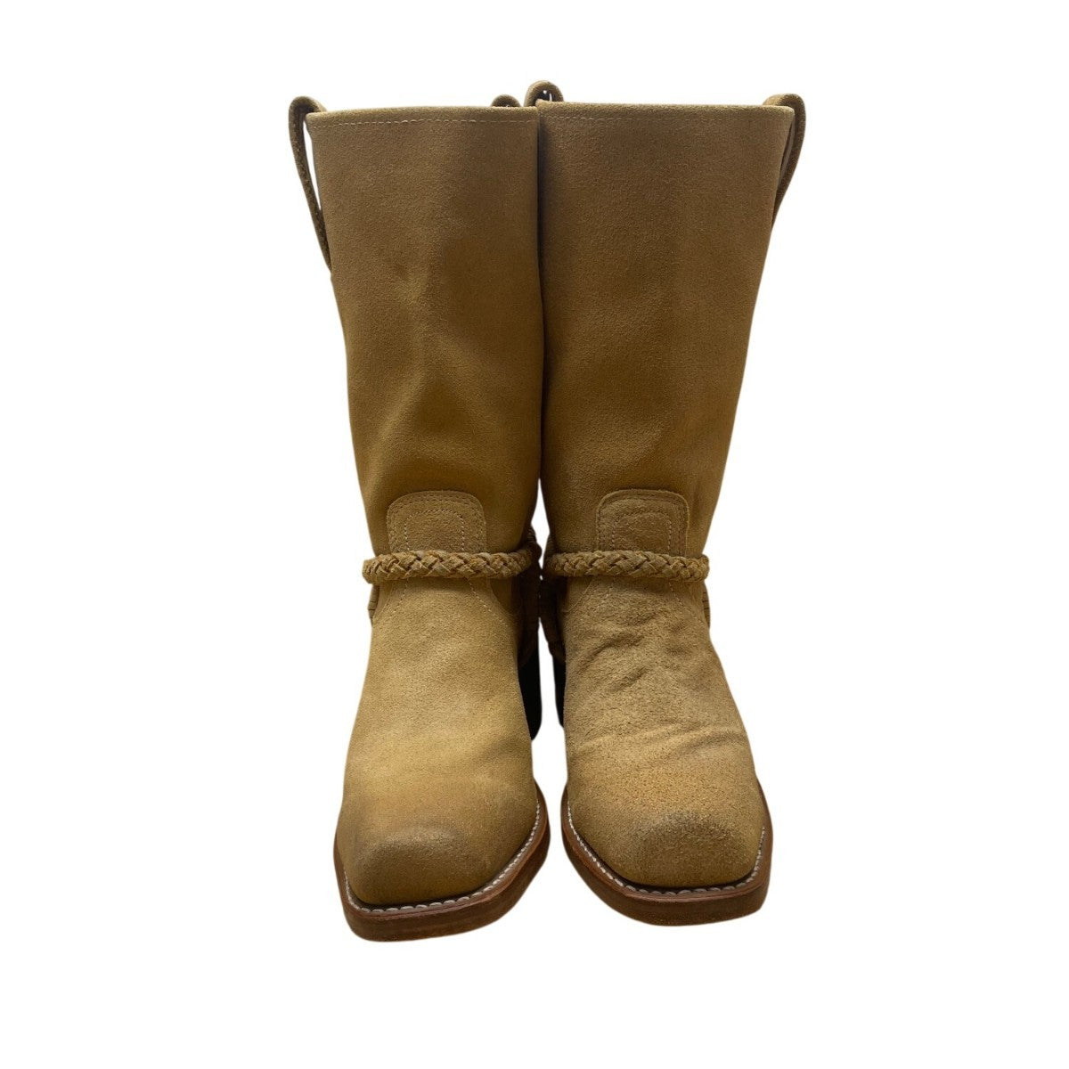 Frye Women’s Yellow Suede Braided Strap High Shaft Western Boots Size 8 1/2 M