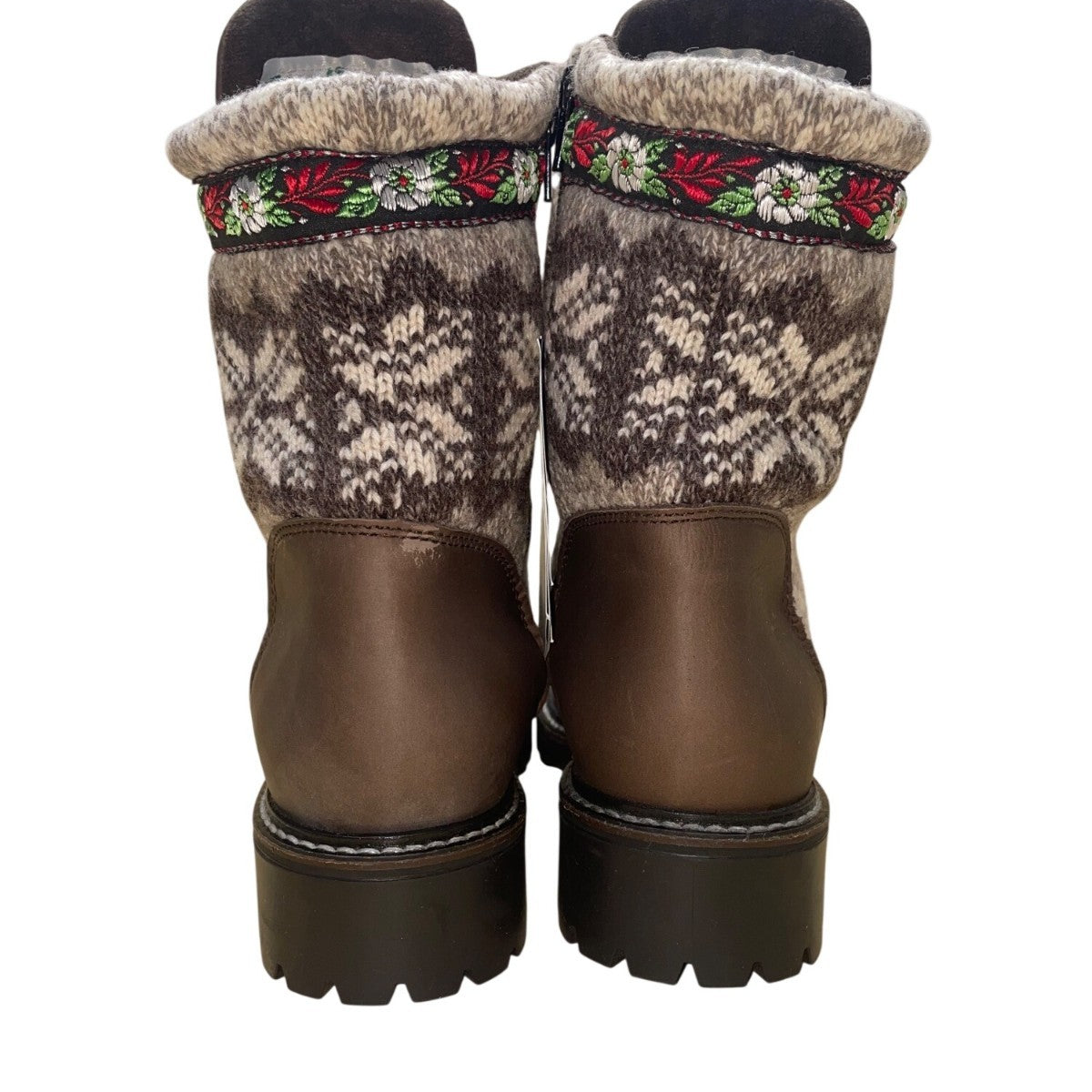 Martino Women’s Brown Leather Knit Pattern Lace-Up Doubletex Winter Boots Sz 11