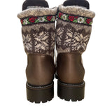 Martino Women’s Brown Leather Knit Pattern Lace-Up Doubletex Winter Boots Sz 11