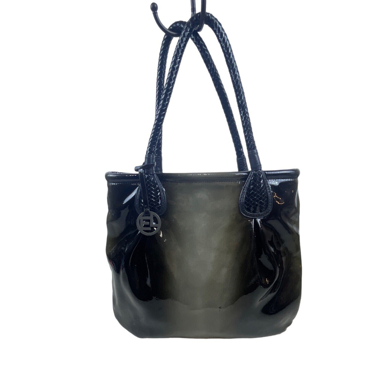 Elliot Lucca Women’s Black Shoulder Bag Braided Handles Magnetic Closure Sz M