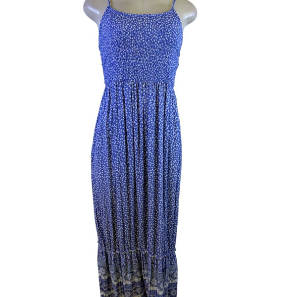 SO Womens Blue Rayon Floral Print Maxi Dress Size S