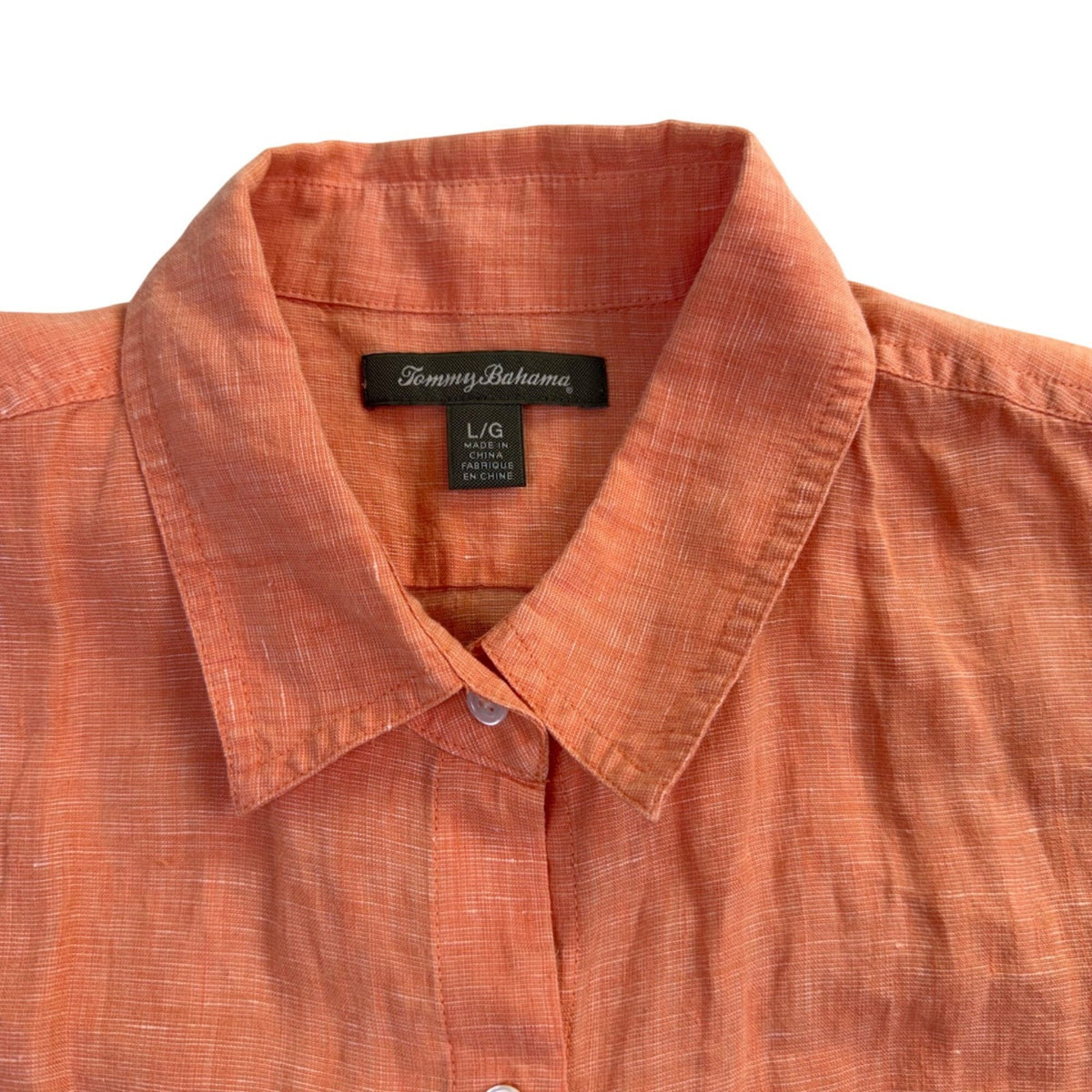 Tommy Bahama Womens Orange Linen Button-Down Shirt Casual Long Sleeve Sz L