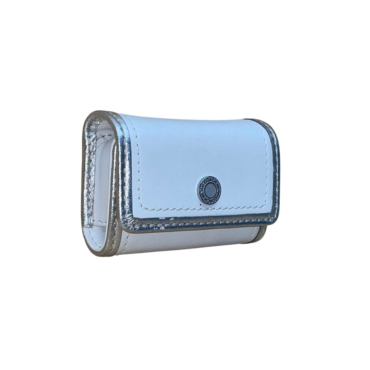 Coach Women’s White Leather With Silver Trim Compact Mini Wallet
