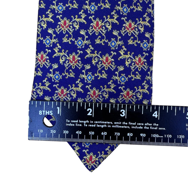 Smithsonian Mens Navy Blue 100% Silk Floral Pattern Necktie Elegant Design
