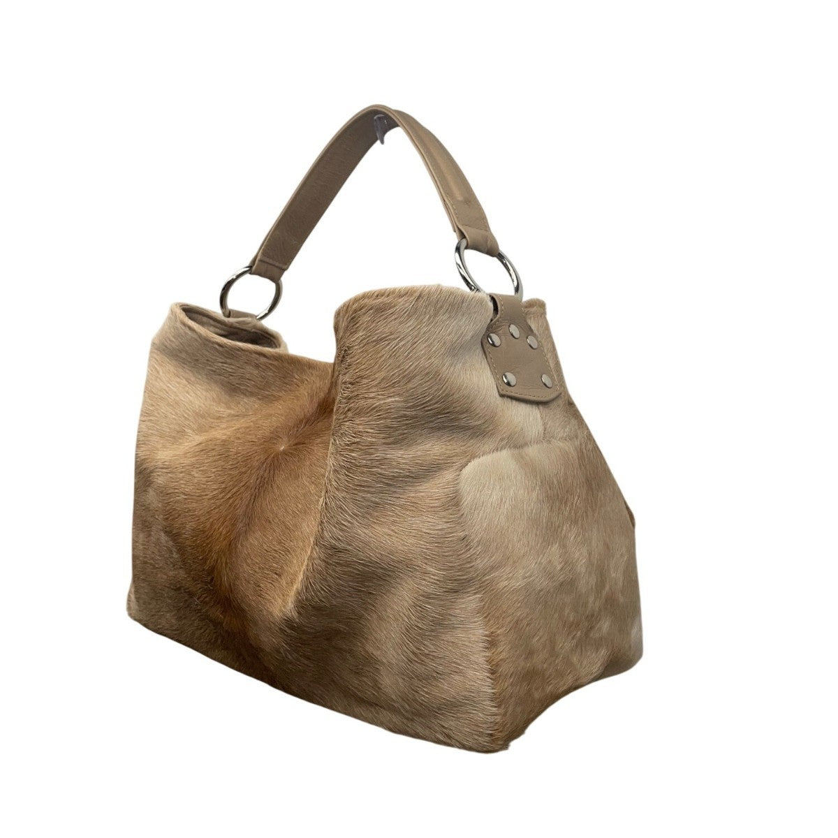 Prua Women’s Brown Leather & Cowhide & Green Lining Shoulder Tote Bag