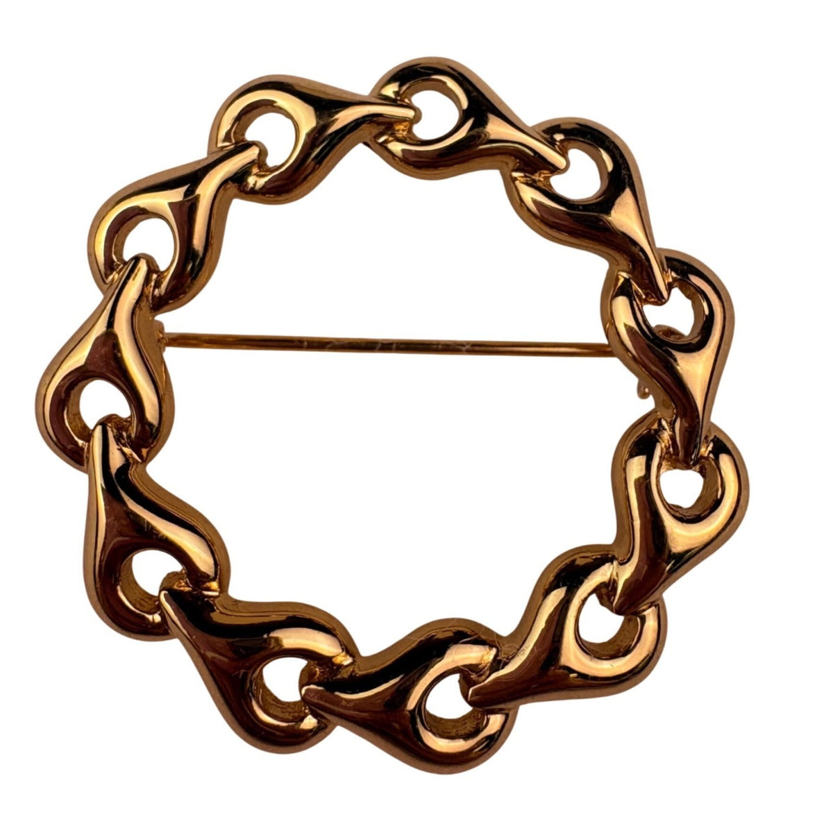 Monet Gold Tone Textured Pin Brooch Circular Chain-Inspired Design