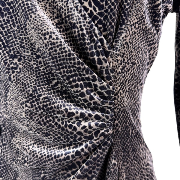 Robbie Bee Womens Black Animal Print Long Sleeve Wrap Dress Size S