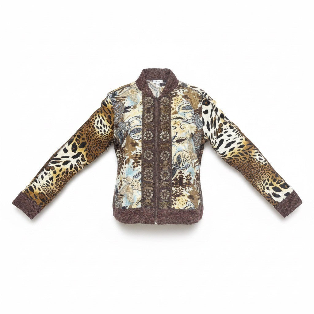 Jaipur Womens Multi-Color Animal Print Jacket With Lace Accents Size M