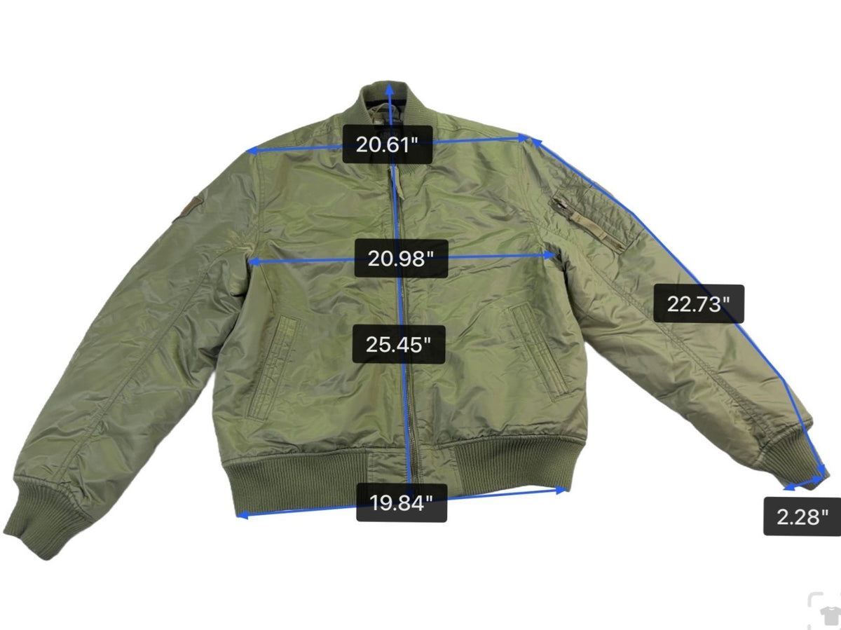 U.S. Army Mens Olive Nylon Bomber Jacket Lightweight Warm Ribbed Cuffs Pockets L