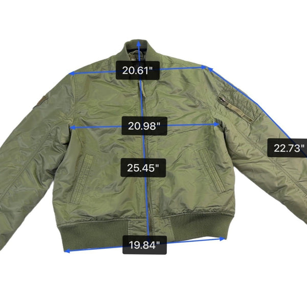 U.S. Army Mens Olive Nylon Bomber Jacket Lightweight Warm Ribbed Cuffs Pockets L