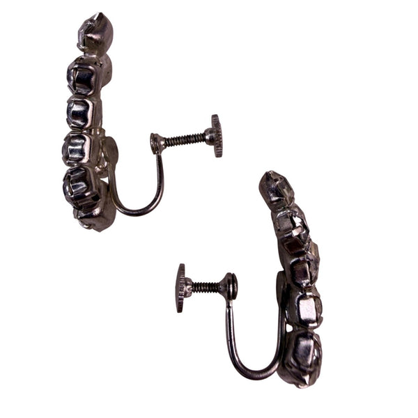 Vintage Womens Silver Tone Rhinestone Cluster Screw-Back Earrings Classic
