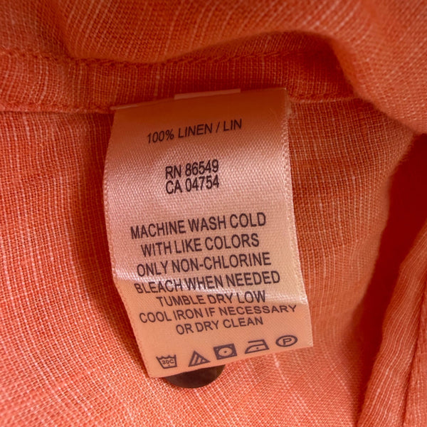 Tommy Bahama Womens Orange Linen Button-Down Shirt Casual Long Sleeve Sz L