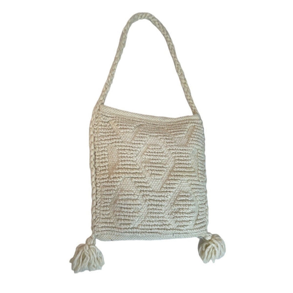 Handcrafted Women's Ivory Crochet Wool Crossbody and Shoulder Bag Sz M
