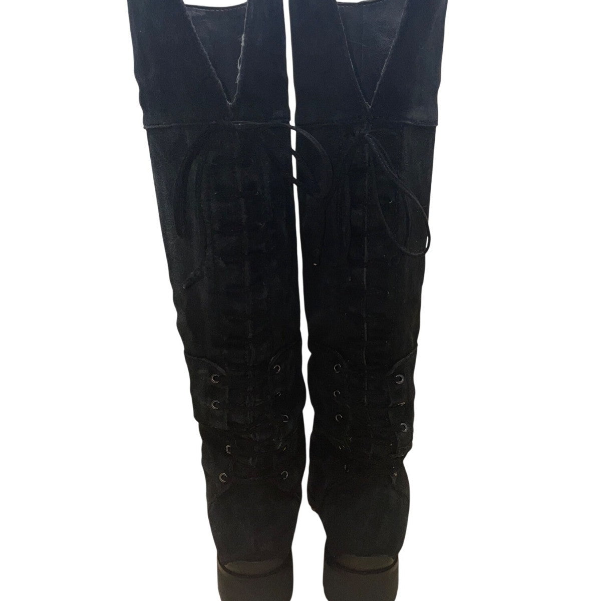 Nine West Women’s Black Suede Lug Sole Lace-Up Knee-High Mavira Boots Size 10M