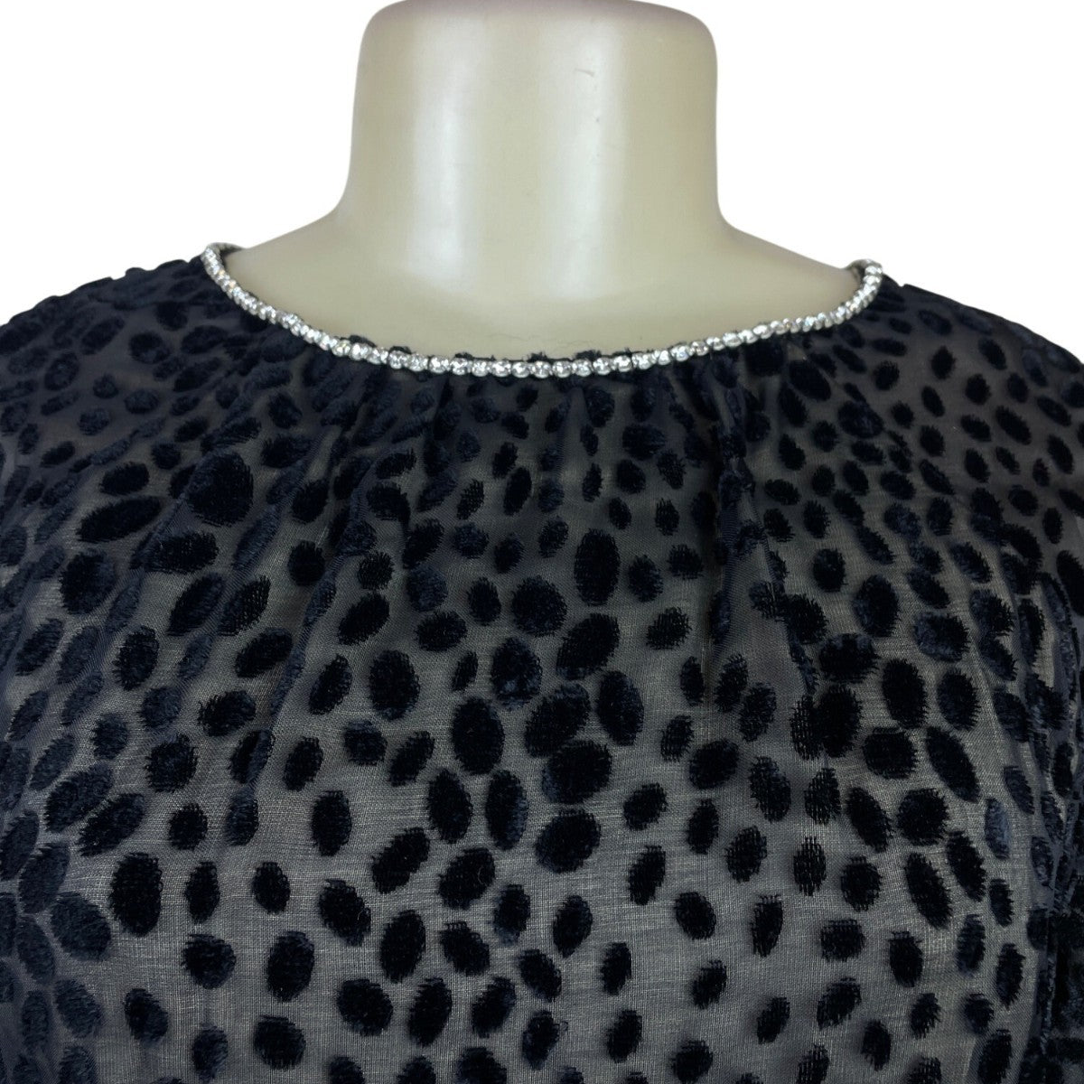 Vintage Mort Schrader Long Sleeve Black Polka Dot Dress With Rhinestone Neckline