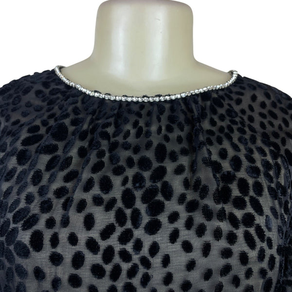 Vintage Mort Schrader Long Sleeve Black Polka Dot Dress With Rhinestone Neckline