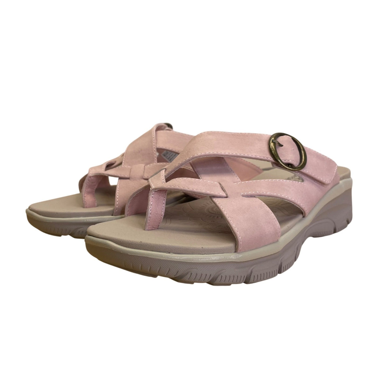 Skechers Women’s Blush Pink Buckle Strap Relaxed Fit Yoga Foam Sandals Sz US 8.5
