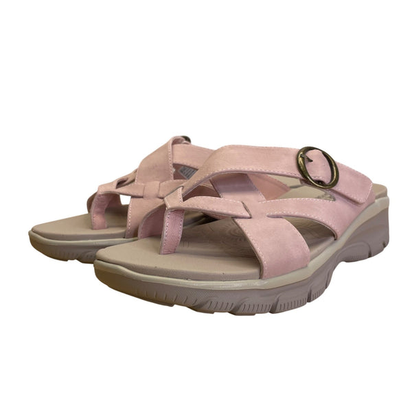 Skechers Women’s Blush Pink Buckle Strap Relaxed Fit Yoga Foam Sandals Sz US 8.5