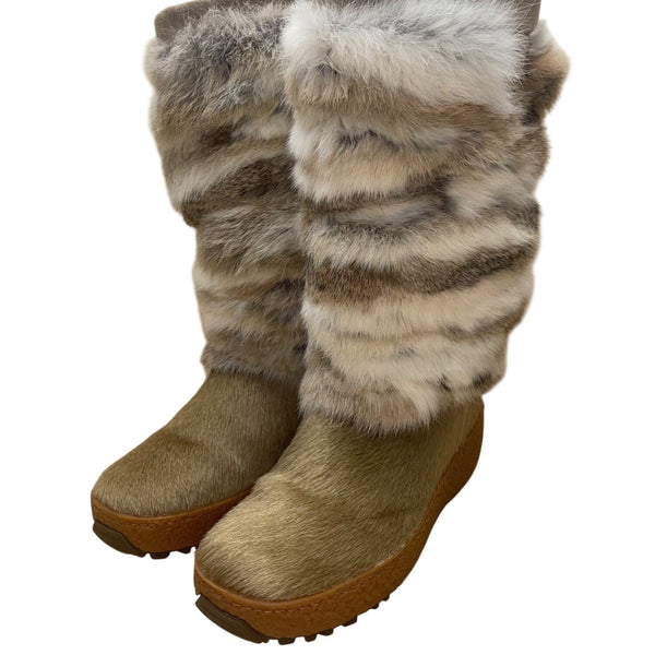 Pajar Women’s Brown & White Fur Knee High Winter Boots Size 40