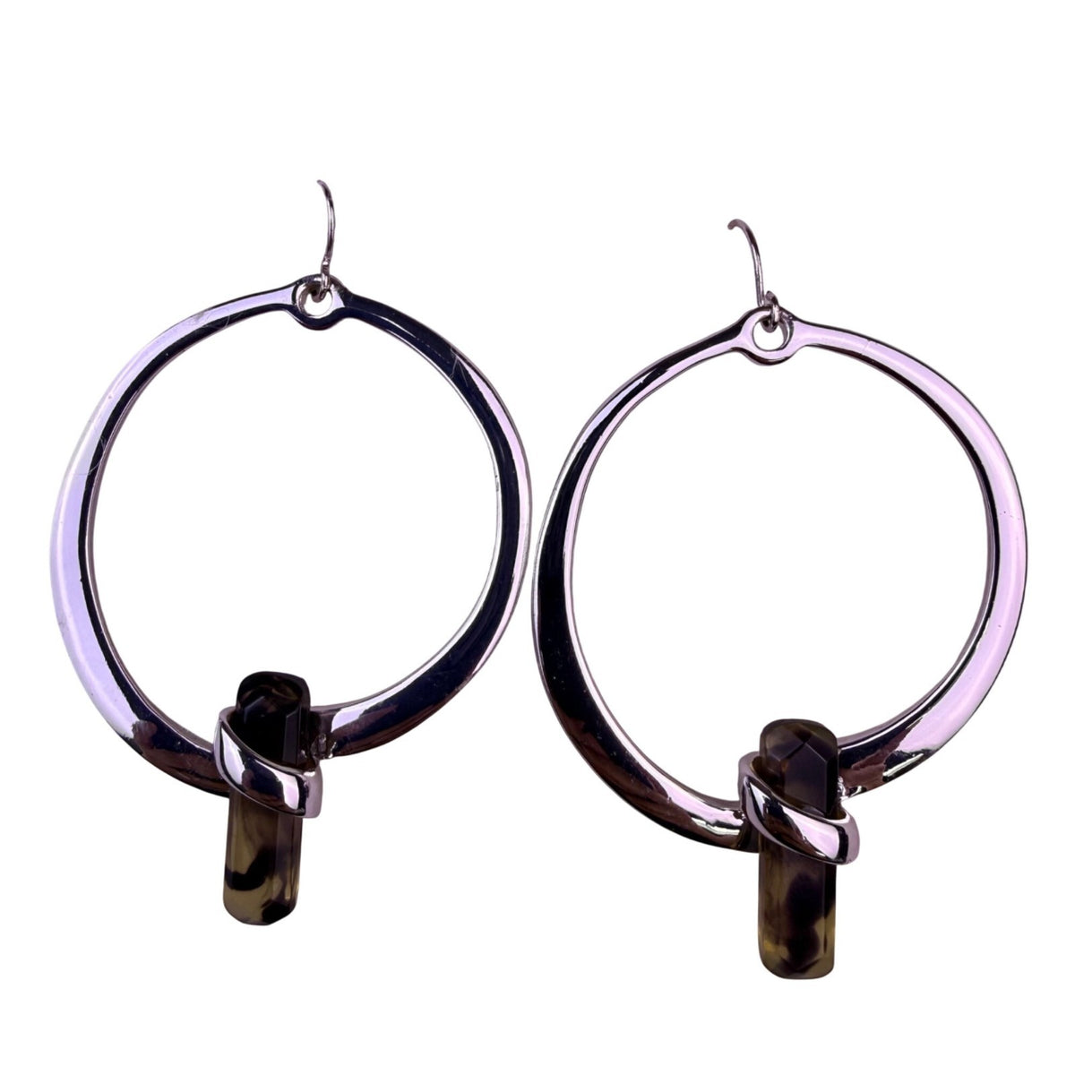 Robert Lee Morris Silver Tone Amethyst Drop Hoop Earrings Polished Finish RLM