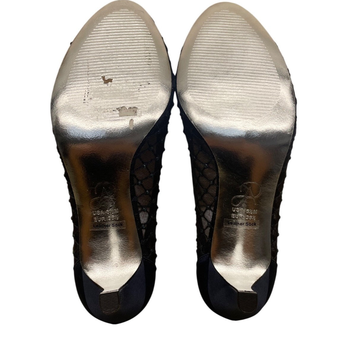 Adrianna Papell Women’s Navy Saba Mesh Rhinestoned Peep Toe Jamie Heels Size 6.5