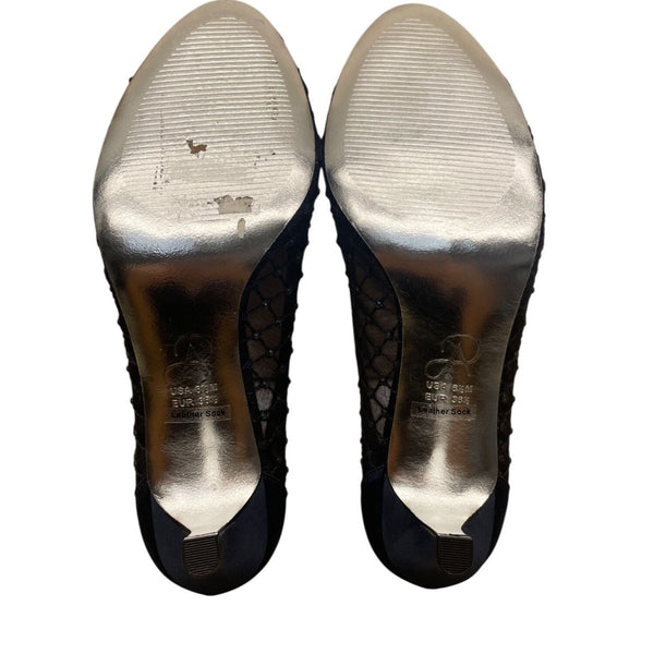 Adrianna Papell Women’s Navy Saba Mesh Rhinestoned Peep Toe Jamie Heels Size 6.5