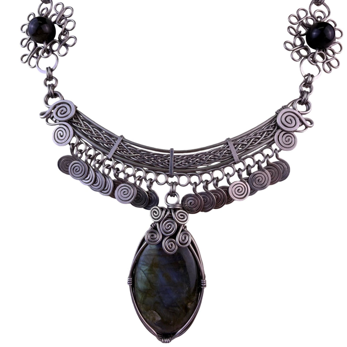 Kirks Folly Womens Silver Tone Labradorite Wire-Wrapped Statement Necklace