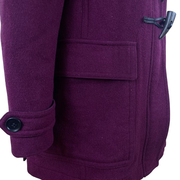 Women’s Magenta Plaid Wool Toggle Coat Hooded Classic Winter Size 8