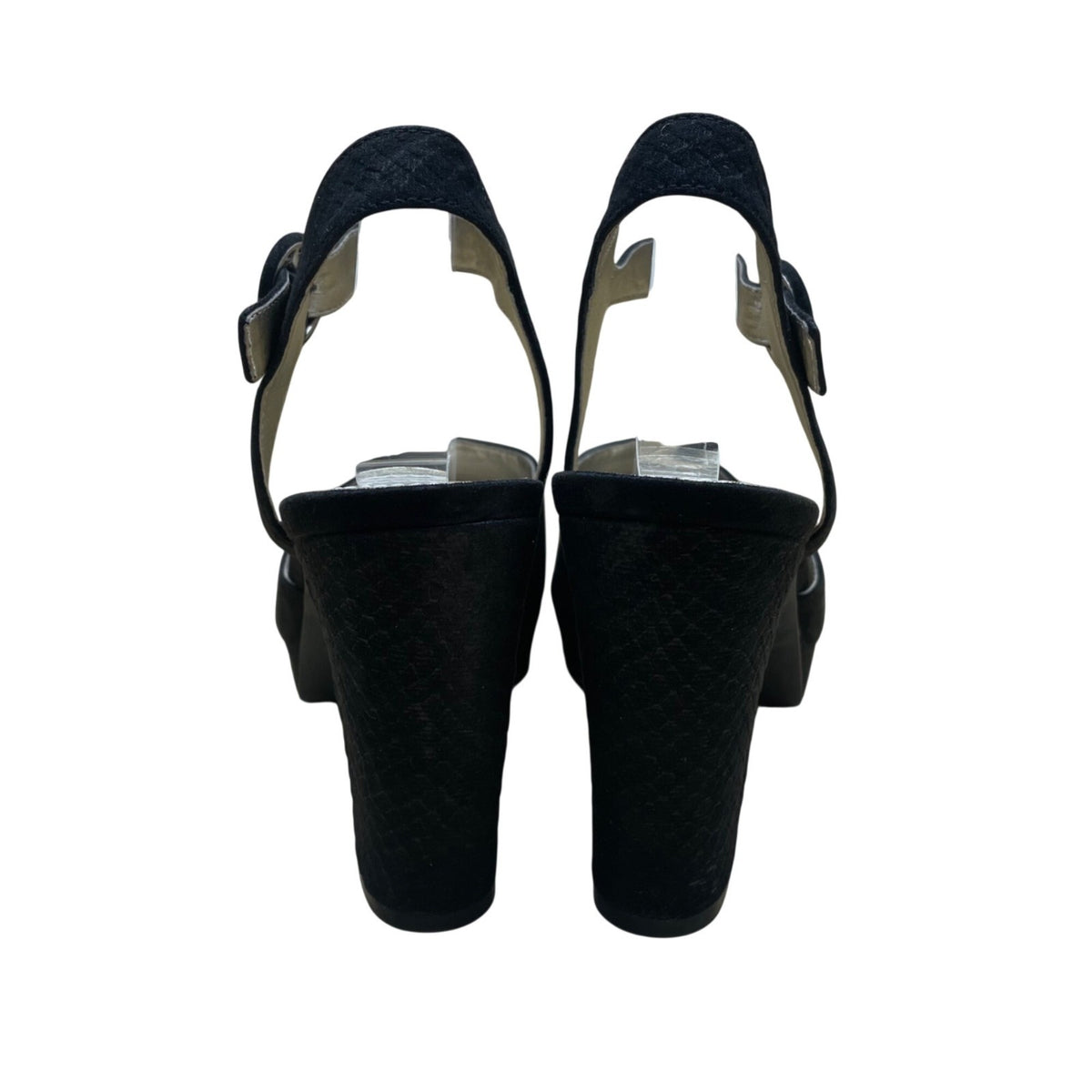 Anne Klein Women’s Black Suede Open Toe Buckle Strap Pearlina Heels Size 7.5 M