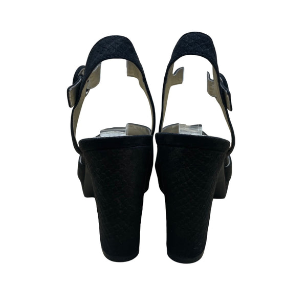 Anne Klein Women’s Black Suede Open Toe Buckle Strap Pearlina Heels Size 7.5 M