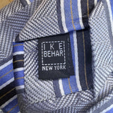 Ike Behar Mens Blue & Gray Striped Pattern Tie 57 Inches Long Classic Design