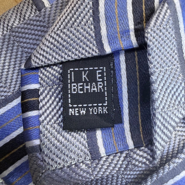Ike Behar Mens Blue & Gray Striped Pattern Tie 57 Inches Long Classic Design