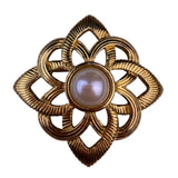 Vintage Womens Gold Tone Faux Pearl Brooch Elegant Floral Design