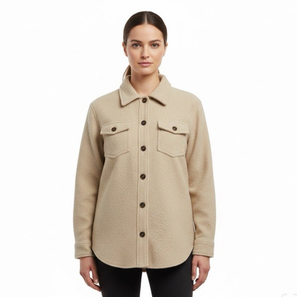 Hilary Radley Womens Beige Fleece Button-Up Shirt Jacket Casual Oversized Sz L