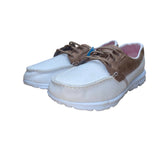 Skechers Women’s White & Brown Textile Goga Mat Insole Boat Shoe Size 9