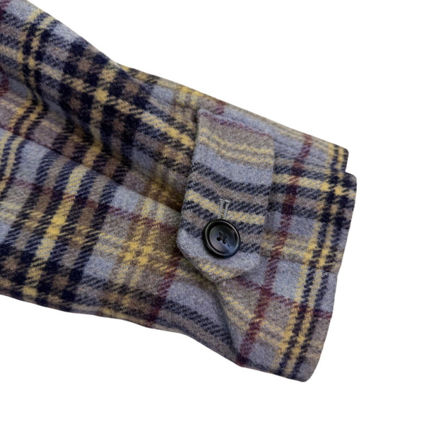 L.L. Bean Womens Plaid Wool-Blend Hooded Toggle Coat Blue/Yellow Sz M