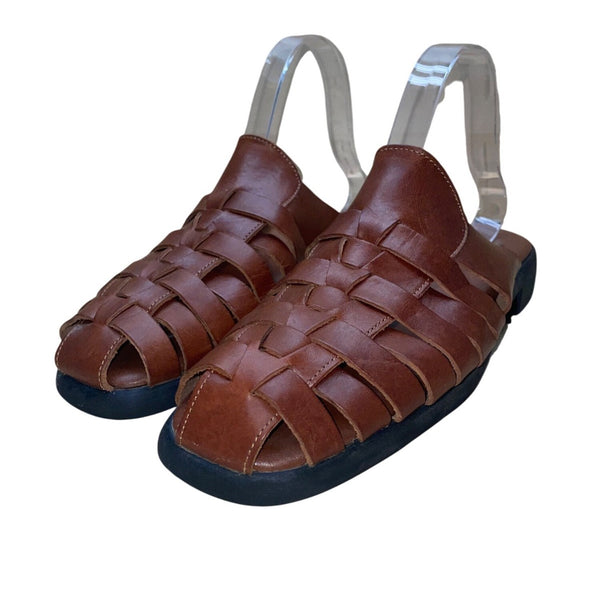 Aerosoles Women’s Brown Leather Open Toe Woven Slip-On Sandals Size 10B