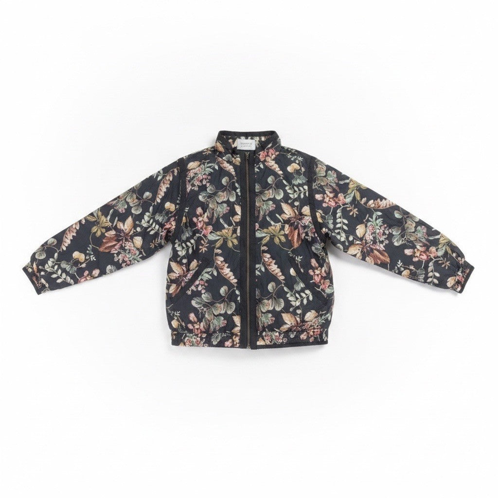 Lavon Womens Black Silk Floral Pattern Bomber Jacket Lightweight Lining Size L