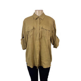 Ralph Lauren Womens Beige Linen Long Sleeve Utility Shirt Button Front Size XL