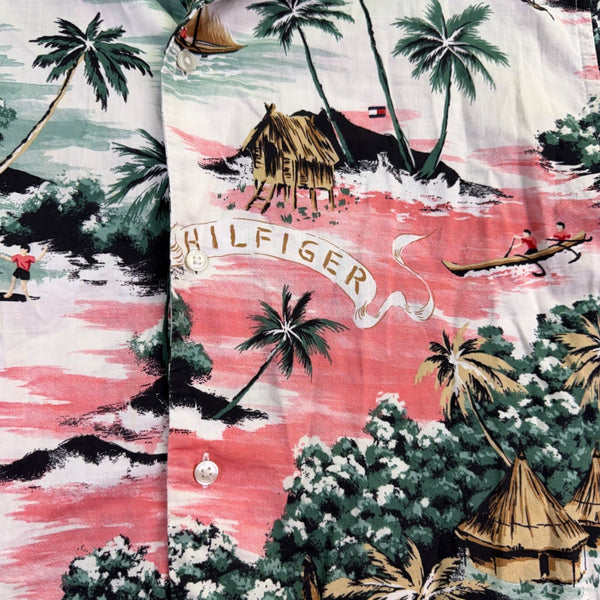 Tommy Hilfiger Mens Multicolor Hawaiian Button-Up Shirt  Custom Fit Sz XL