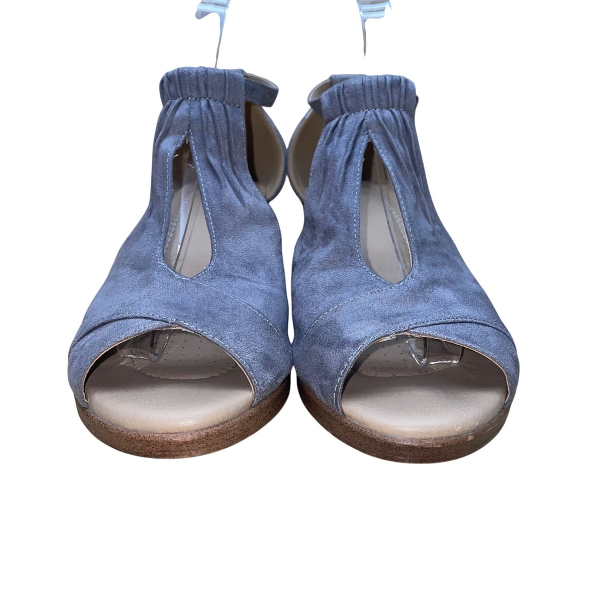 Journee Collection Women’s Gray Suede Open Toe Ankle Strap Wedge Sandals Size 9