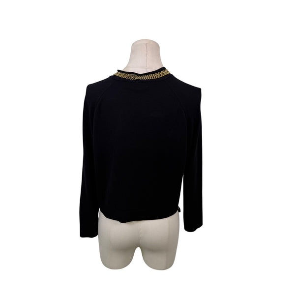 Calvin Klein Black Gold Chain Detail Cropped Cardigan Womens Long Sleeve Sz L