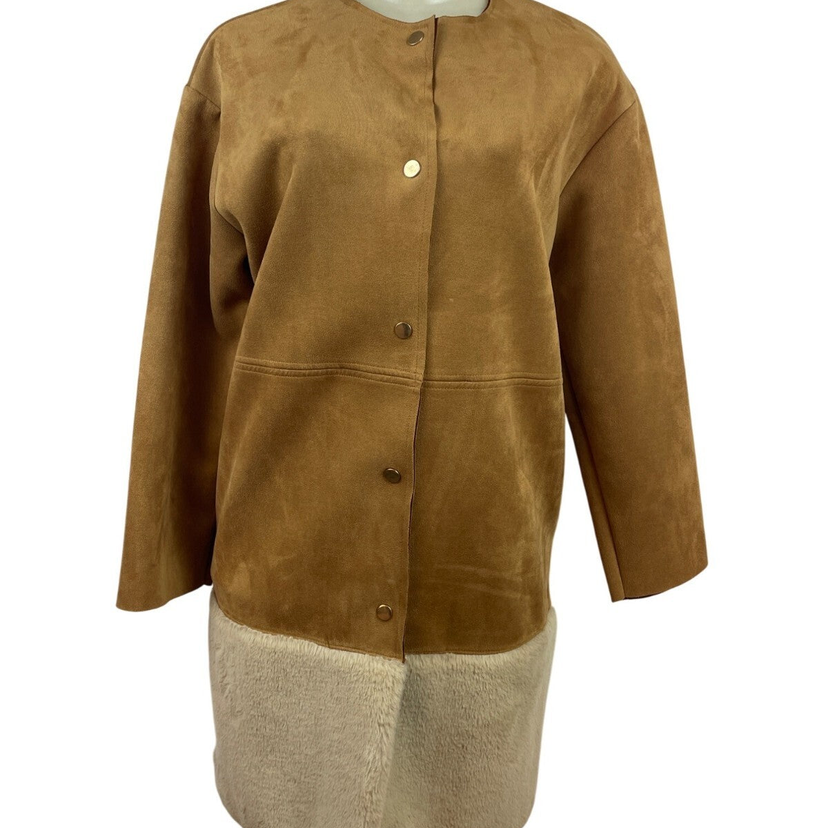 Zara W/B Brown Button-Up Coat With Pockets Size S