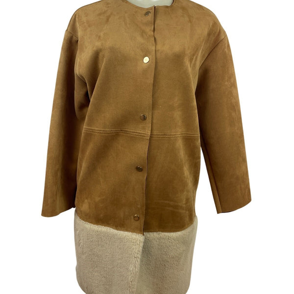 Zara W/B Brown Button-Up Coat With Pockets Size S