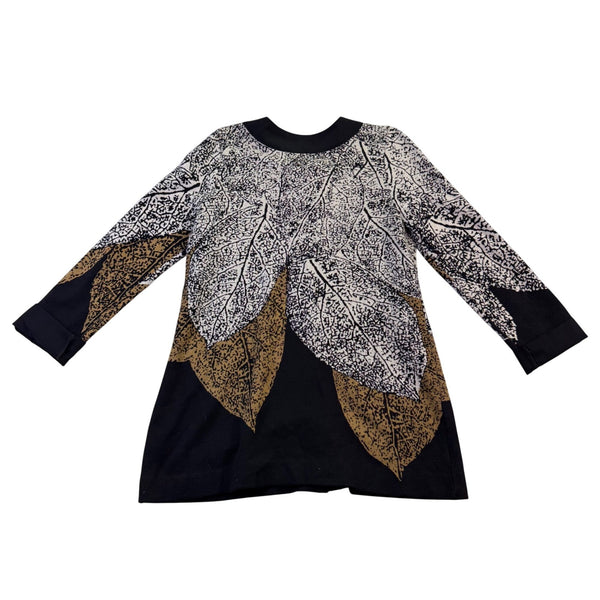 Nic + Zoe Womens Black & Tan Cotton Blend Leaf Print Long Sleeve Jacket Size L
