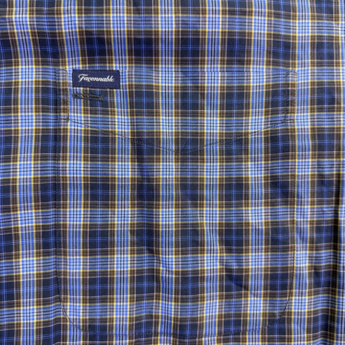 Faconnable Mens Blue Yellow Cotton Plaid Short Sleeve Button-Down Shirt Size XXL