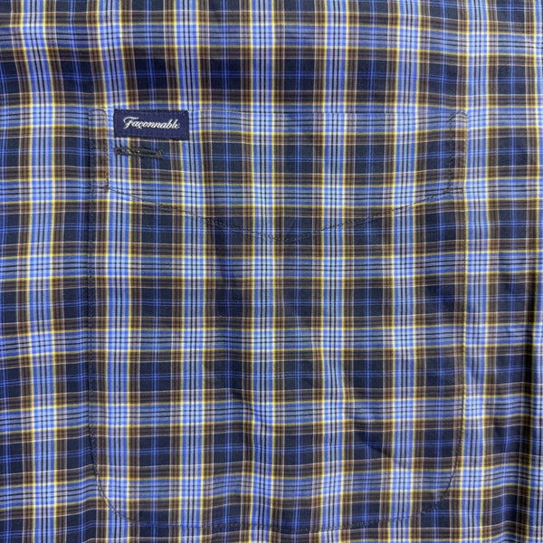 Faconnable Mens Blue Yellow Cotton Plaid Short Sleeve Button-Down Shirt Size XXL