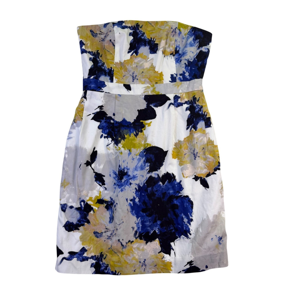 J. Crew Womens Blue & Yellow Floral Cotton Strapless Dress Summer Party Size 6