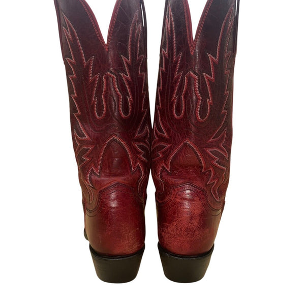 Vintage Lucchese Women’s Western Cowboy Boots Burgundy Leather Size 6.5 B