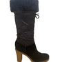 BCBGirls Women’s Black Suede & Faux Fur Quilted Heeled Knee-High Boots Size 8.5